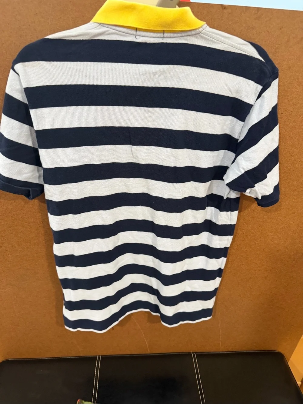Ralph Lauren kids Navy & Yellow Striped Polo Shirt. M 10/12